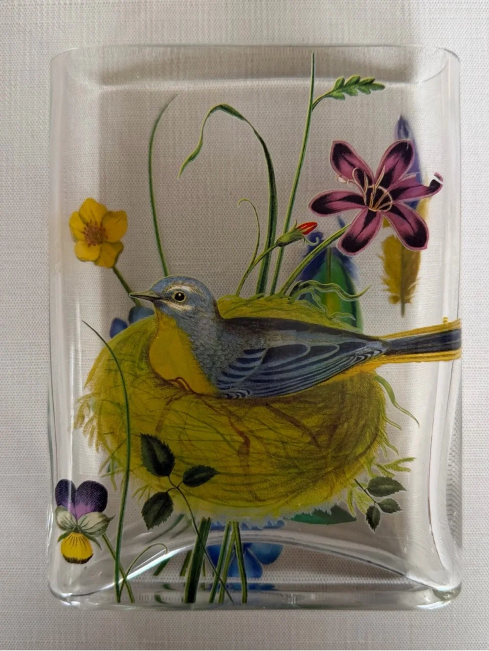 Fringe Studio Handpainted Glass Bird & Floral Nest Oval Decorative Vase